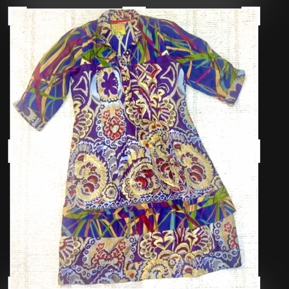 Johnny Was silk dress. Small, loose fit, 3/4 slv, New! Gorgeous! Rare! - Picture 2 of 9